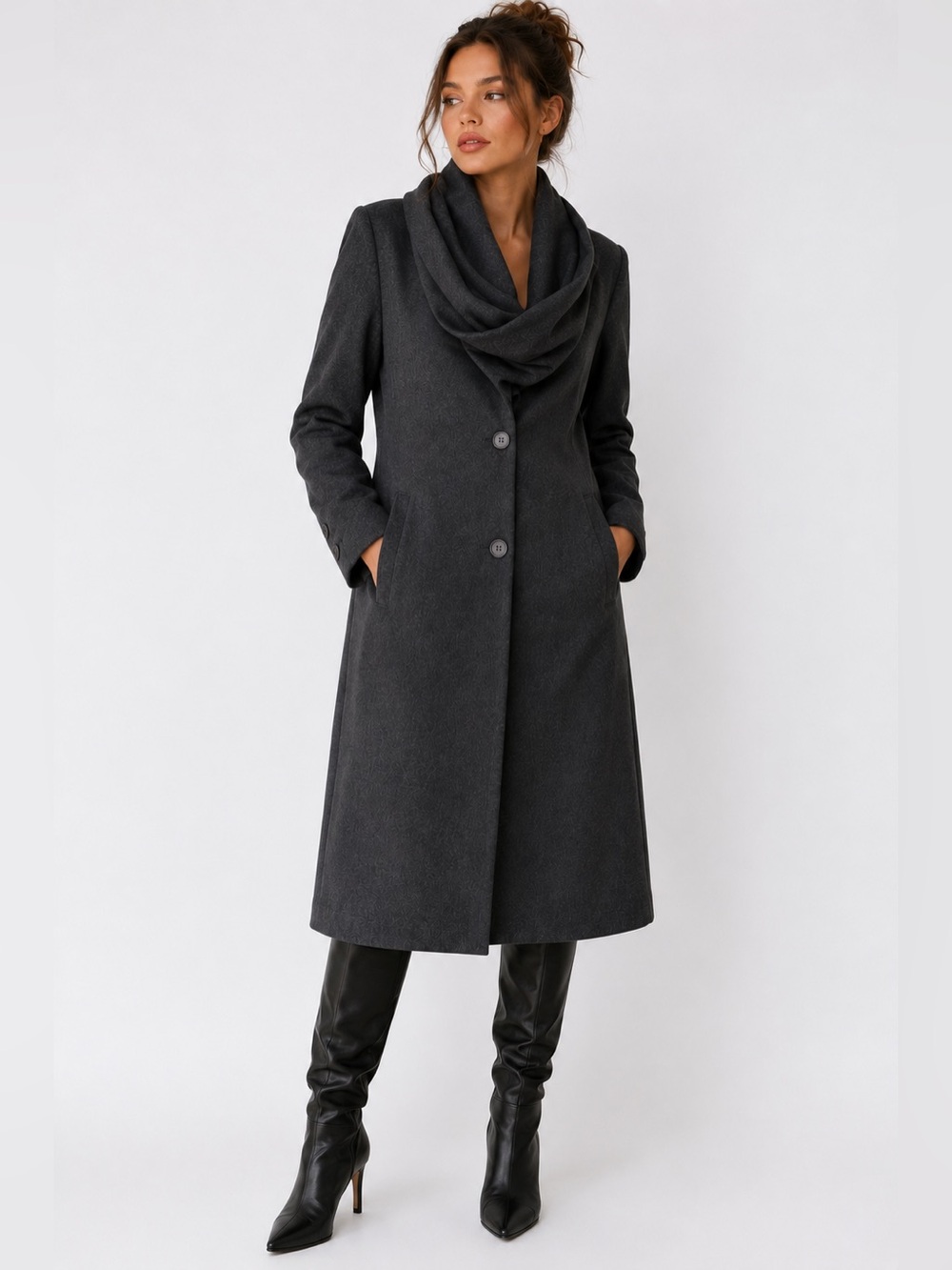 Harvé Benard Bernard Holtzman Wool Coat Attached Scarf Quiet Luxury 6